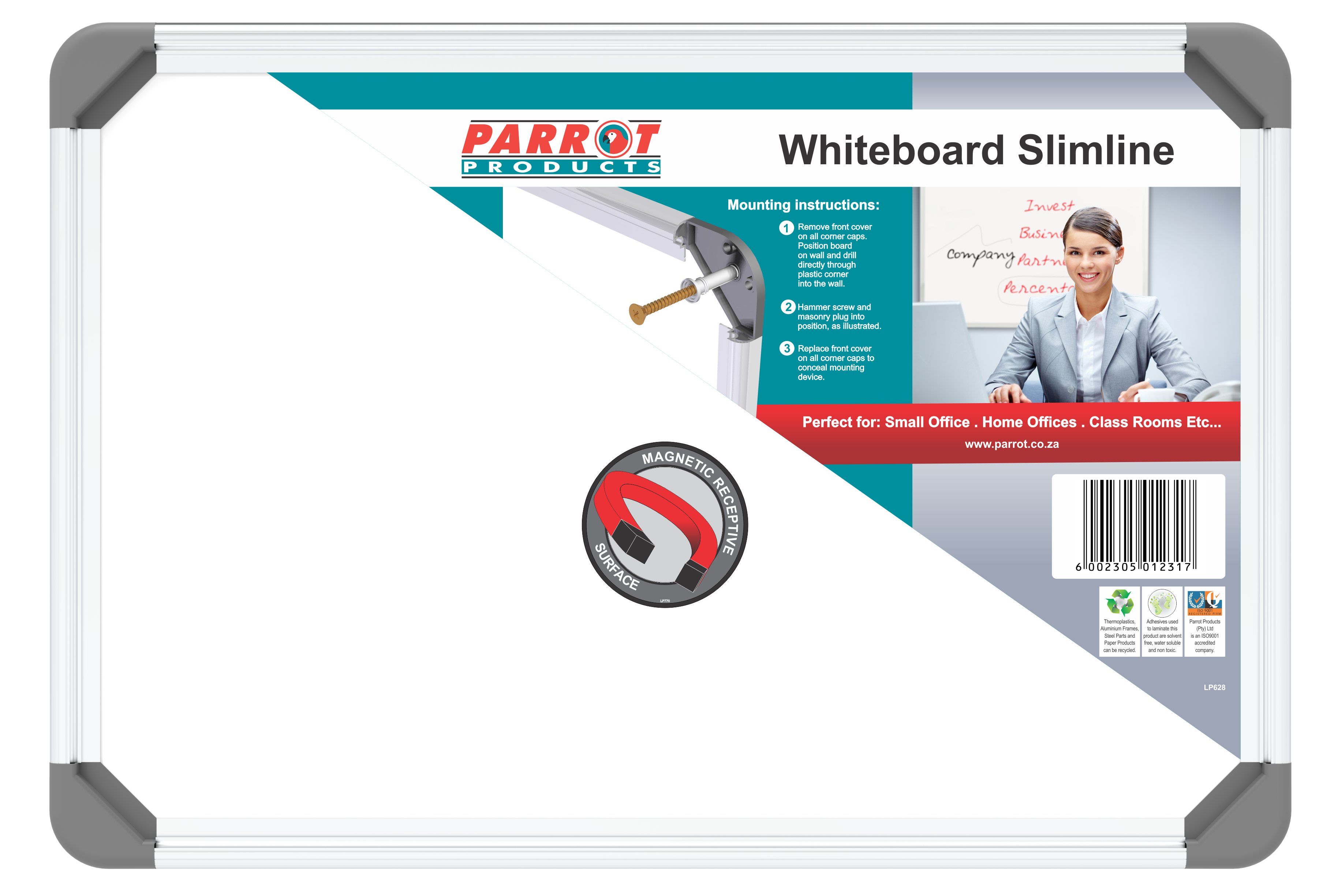 WHITEBOARD SLIMLINE MAGNETIC 300*450MM