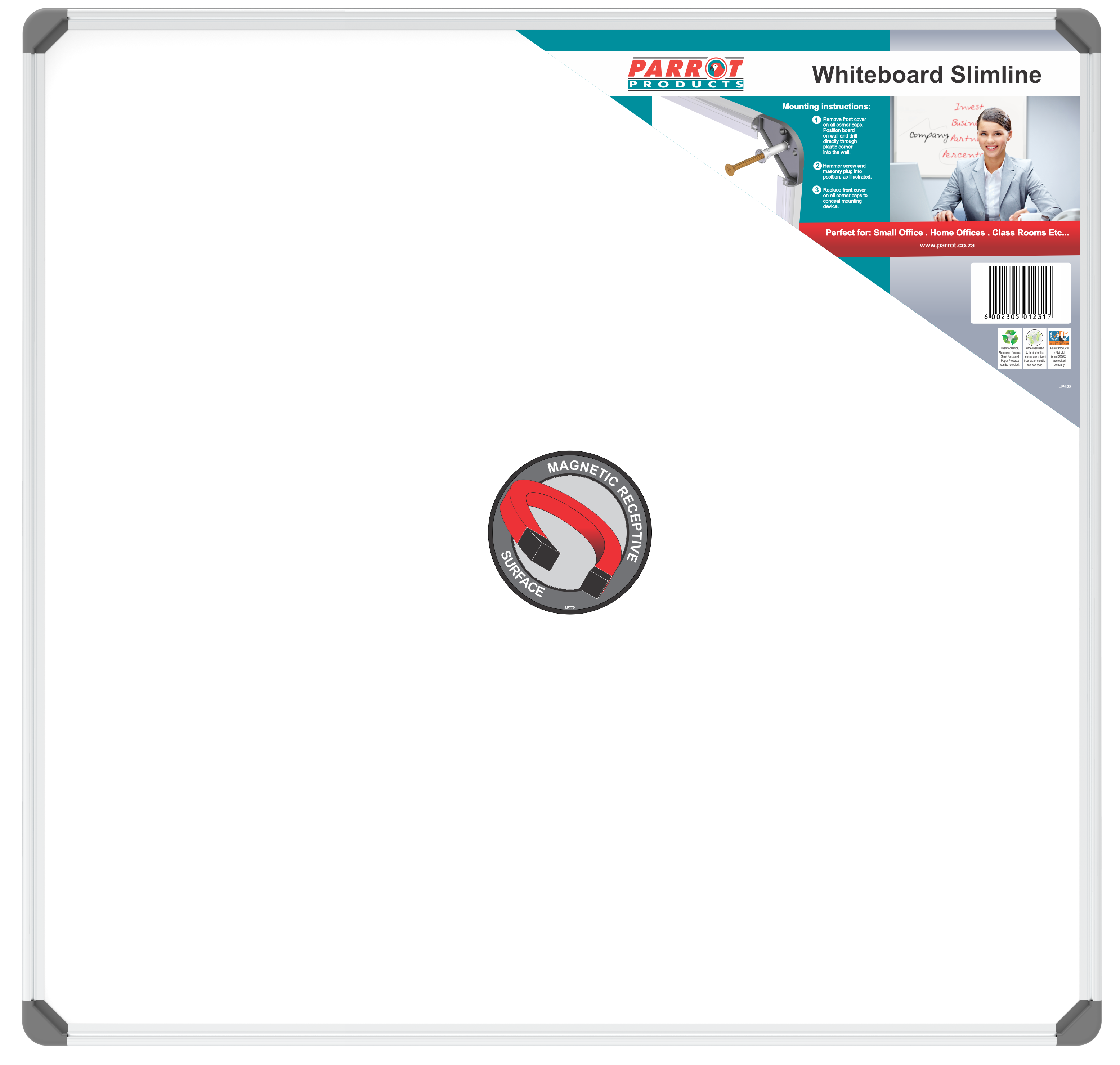 WHITEBOARD SLIMLINE MAGNETIC 900*900MM