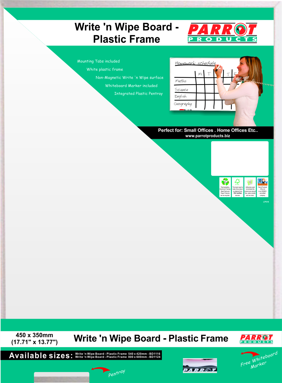 WRITE N WIPE PLASTIC FRAME 450*350MM